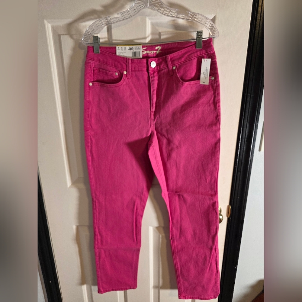 Seven 7 Ladies Vintage-Inspired High Rise Slim Straight Jean SIZE 8 NEW -- Pink